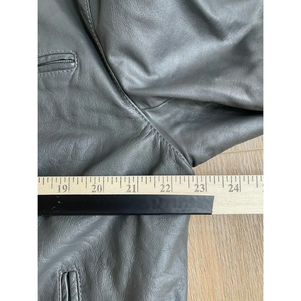 Vintage 80s 90s Men's Moto Leather Jacket Full Zip Hidden Hood No Tag - FLAW
